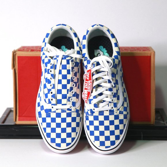 Stylish Checkered Blue and White Vans Sneakers Size 12 Never Worn Outside! - Picture 1 of 11